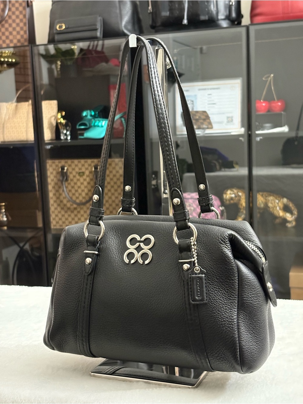 COACH JULIA LEATHER SMALL SHOULDER TOTE BAG — BLACK